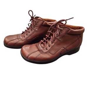 NATURALIZER Brown Leather Ankle Boots 8.5N Womens - Lace Up Boot Booties Casual